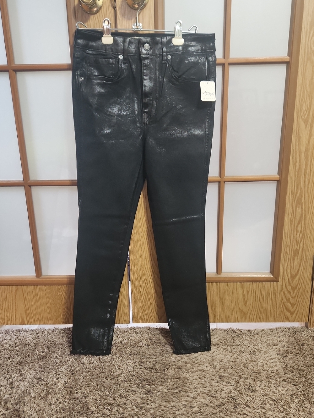 Free People We The Free Womens Coated Black High Rise Skinny Jeans Size 30 Nwt
